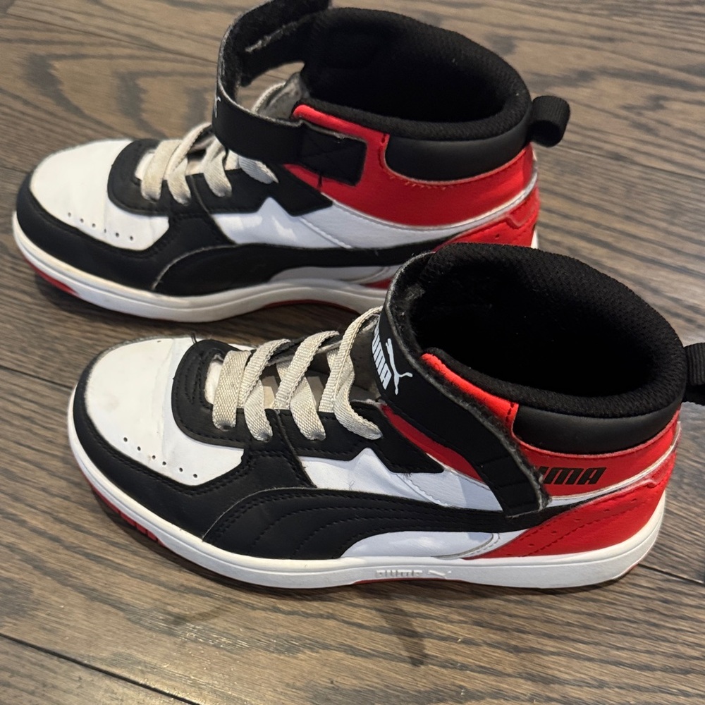 Puma Kids Black, White, and Red Sneakers
